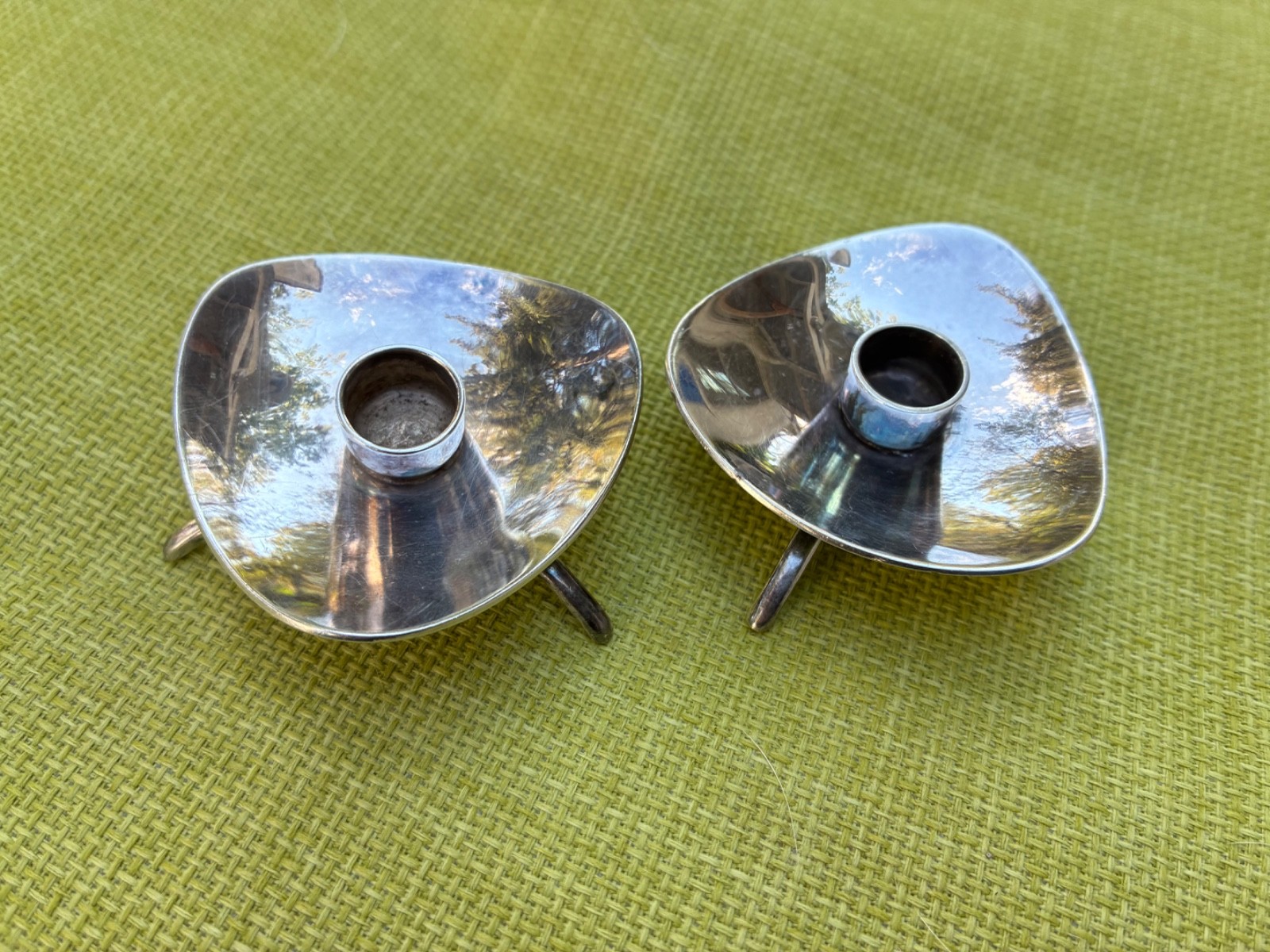 Antique 2 CARL COHR Mid-Century Modern Candlestick Holders Silver Plate Denmark