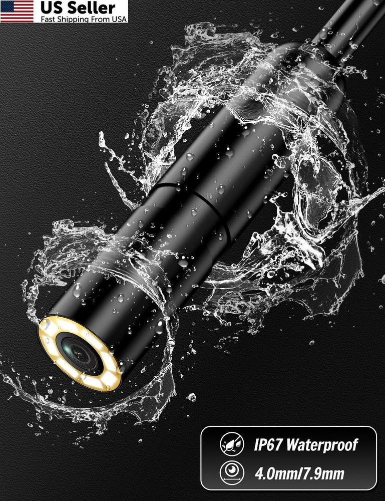 Endoscope Camera with Light, 1920P HD Borescope 8 Adjustable LED black