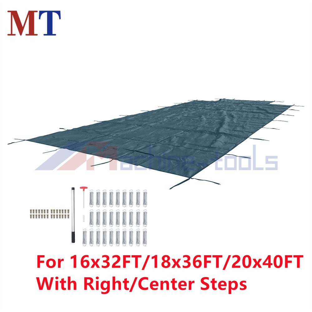 Inground Pool Safety Cover With Steps & Installation Hardware Rectangular Mesh