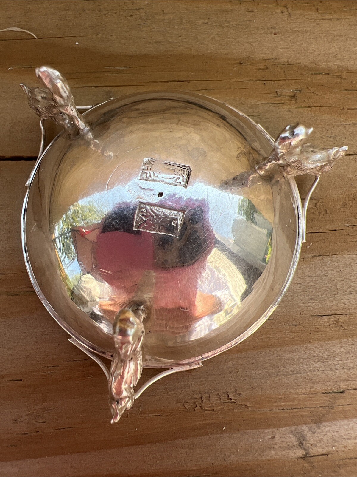 Antique Chinese Sterling Silver Dragon Salt Cellar Bowl VERY OLD GOOD CONDITION