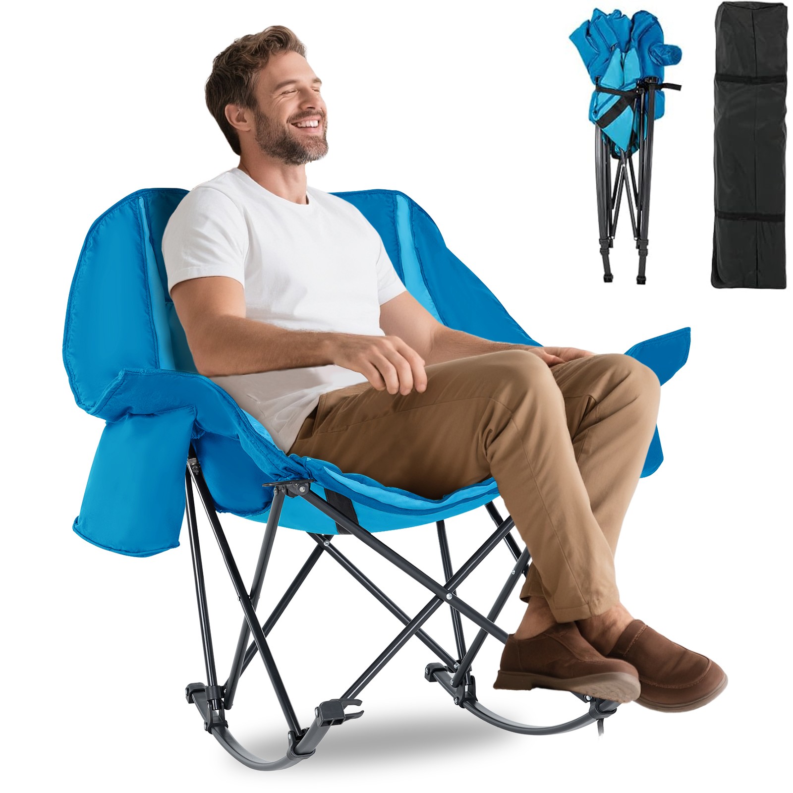 NAIZEA Rocking Chair Outdoor Folding Camping Chair with Cooler Bag Side Pocket