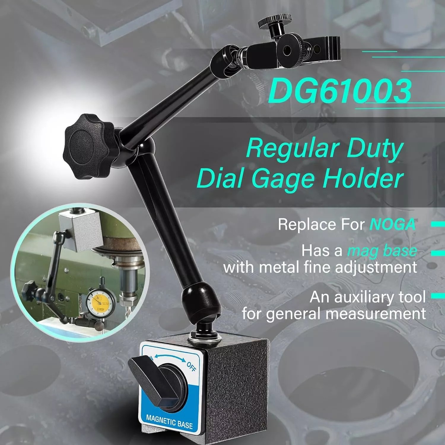 H-295 For Noga Dial Gage Test Indicator Holder Magnetic Base 176lb DG61003