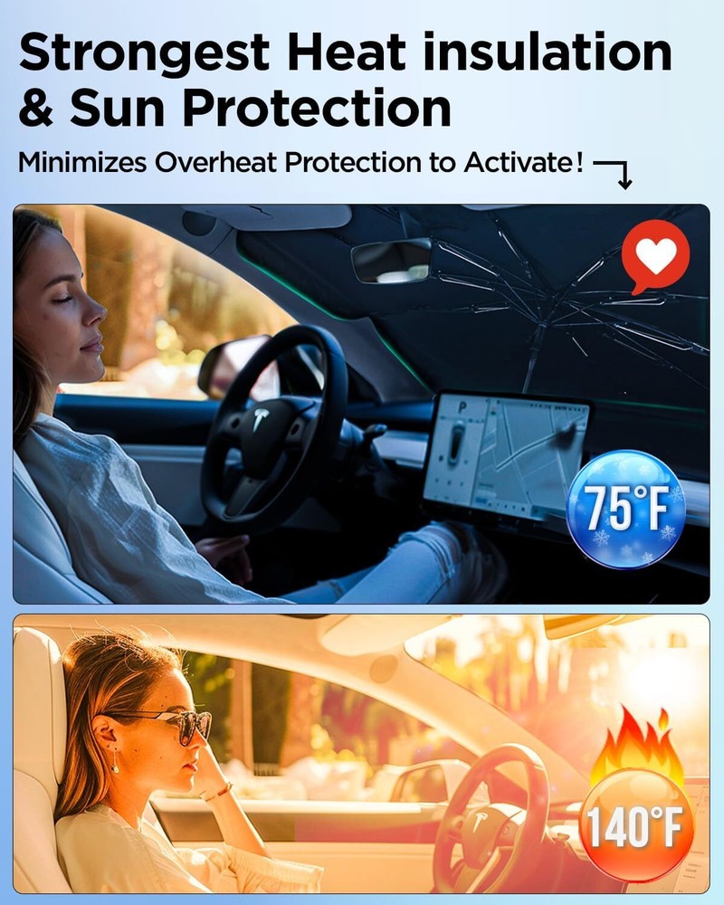 Tesla Model Y and Model 3 2025 Windshield Sunshade, Foldable