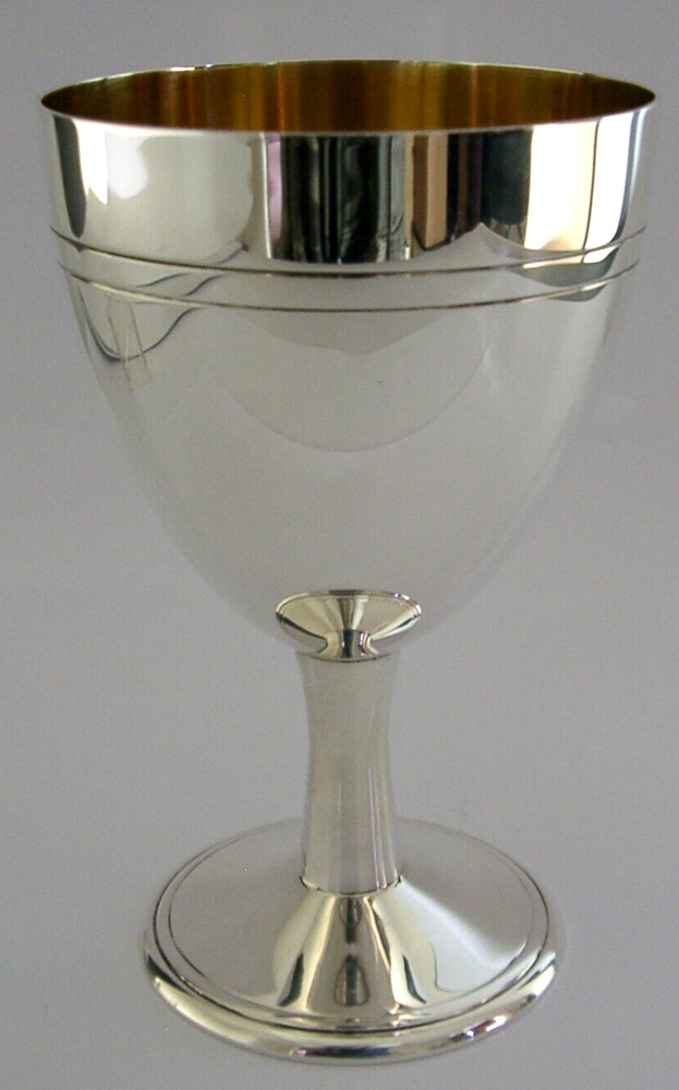 BEAUTIFUL LARGE SOLID STERLING SILVER CHALICE GOBLET 2000 152g BARWARE 240ml