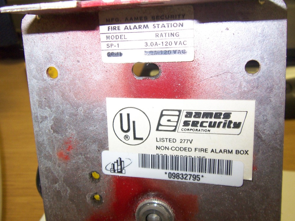 AAMES SECURITY SP-1 RED FIRE ALARM WALL PULL DOWN STATION NON-CODED BOX SPI SP1