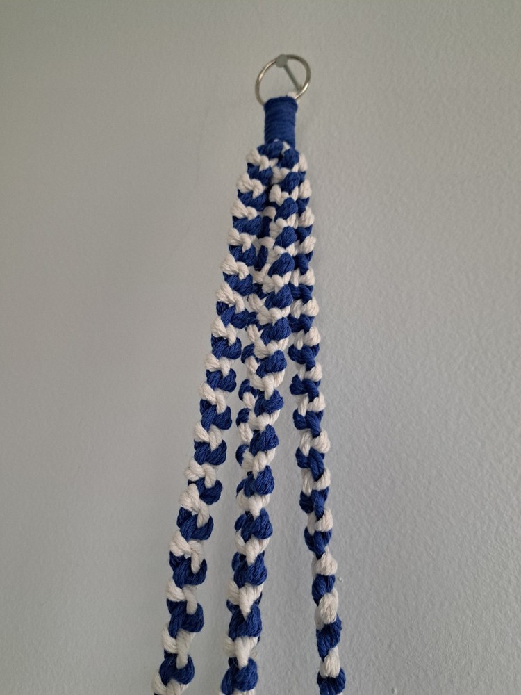 Macrame Plant Hanger, Blue, Beige, 27" Long, Handmade