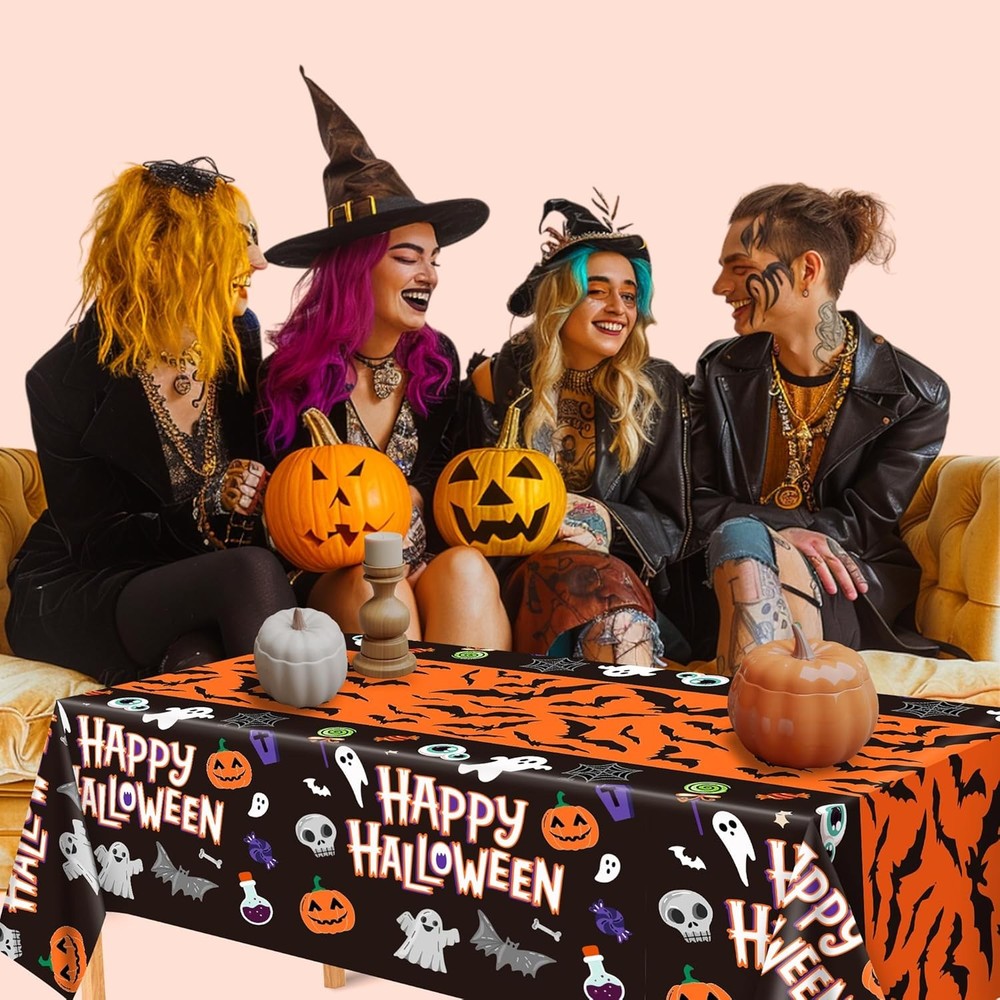 OHOME Halloween Decorations - 2 Pack Plastic Tablecloth for Black