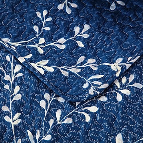 Microfiber Flower Pattern Quilted Throw Blanket for Floral Navy