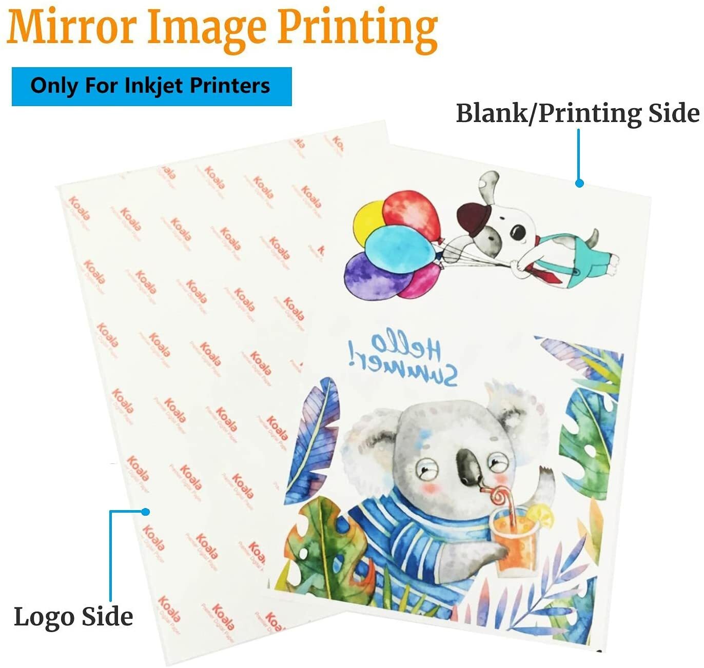 Koala Printable Heat Transfer Vinyl Paper HTV for Light fabric Inkjet Iron-on 10