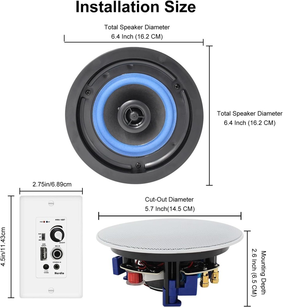Herdio 4 Ceiling Speakers +4 Channel Bluetooth Amplifier Theater System