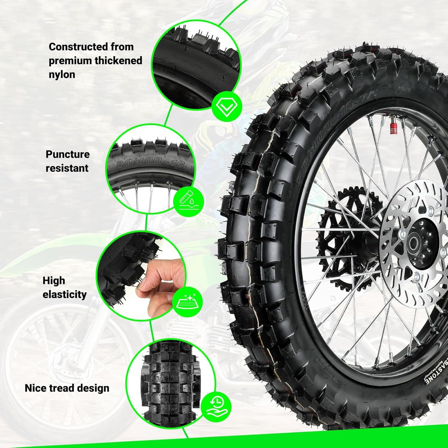 16'' Wheel 90/100-16 3.00-16 Rear Tire For 150cc XR100 CRF150F KX100 Dirt Bike