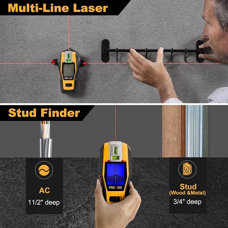 2-in-1 Stud Finder Laser Level Rechargeable Multi Surface Tool Wall Scanning New