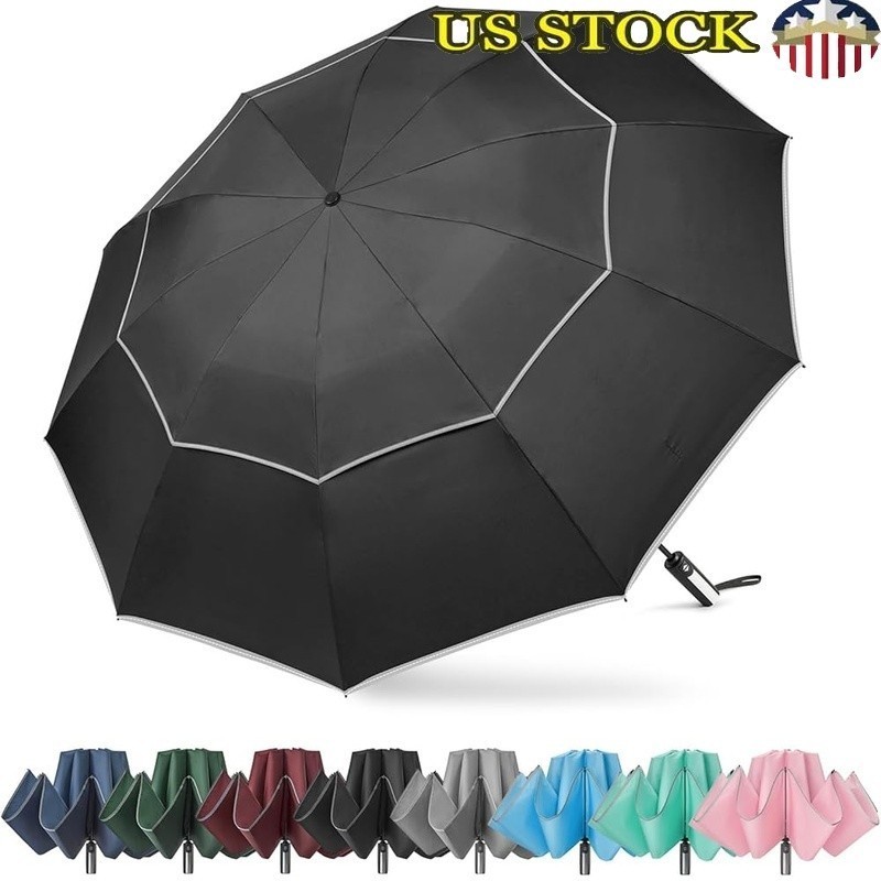 Windproof Compact Golf Umbrella Automatic Open Close Inverted Fold Double Canopy