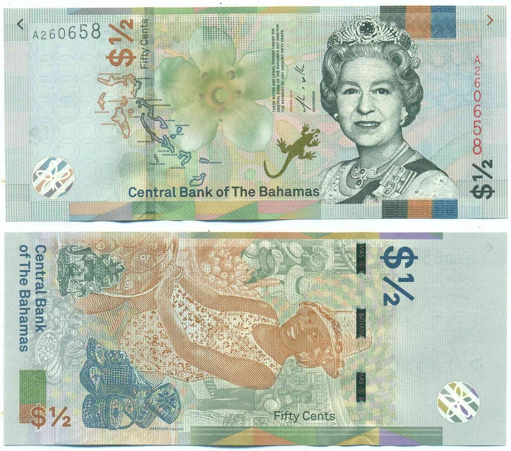 BAHAMAS NOTE 50 CENTAVOS 2019 P A77 UNC