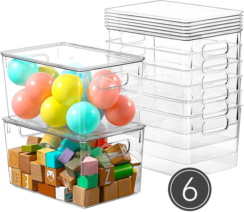 6-Pack Clear Storage Bins with Lids, 7-Quart Stackable, Plastic Bins withHandles