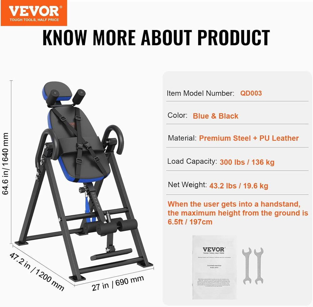 VEVOR Inversion Table, 300Lbs Capacity Heavy Duty Inversion Table, Decompression