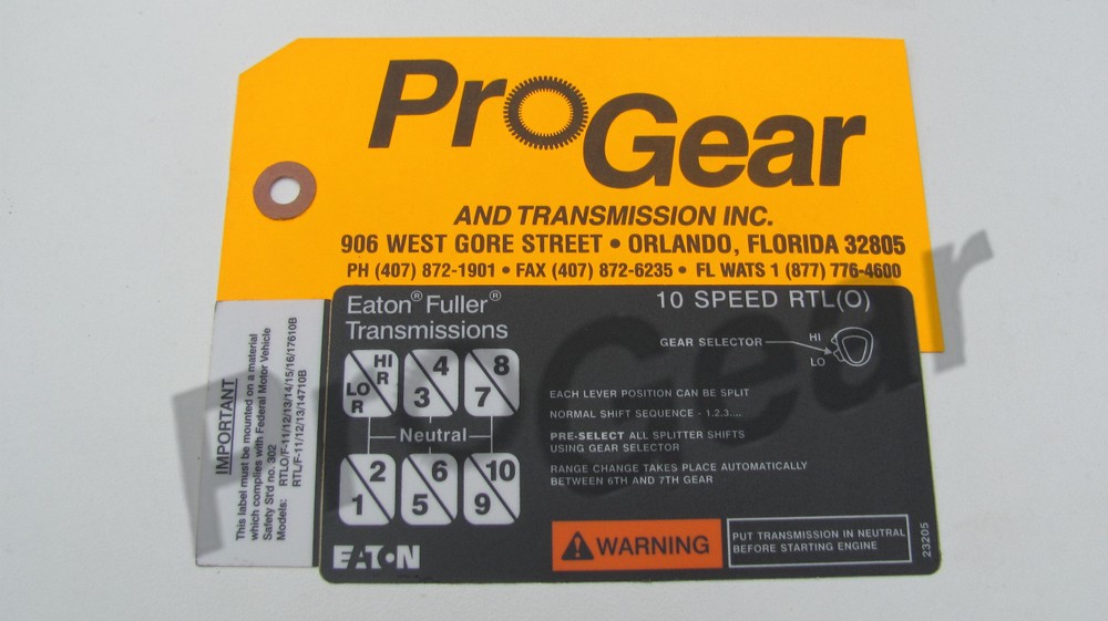 Eaton Fuller SUPER 10 Transmission Shift Pattern label 23205