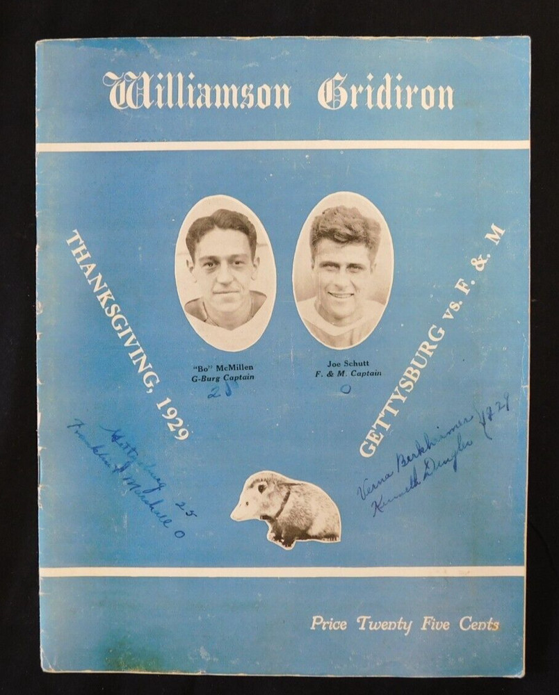 Williamson Gridiron Thanksgiving 1929 Program - Gettysburg Vs F & M