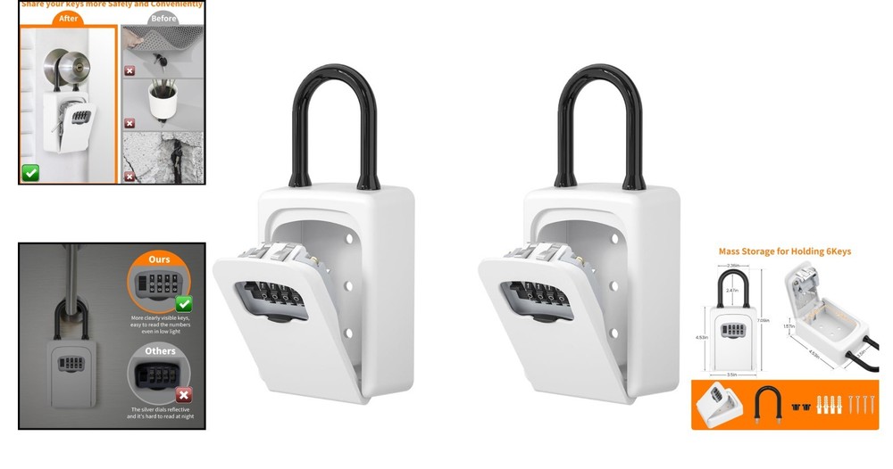 Weatherproof Portable Key Lock Box, 5-Key Capacity, Upgraded Contrast Code