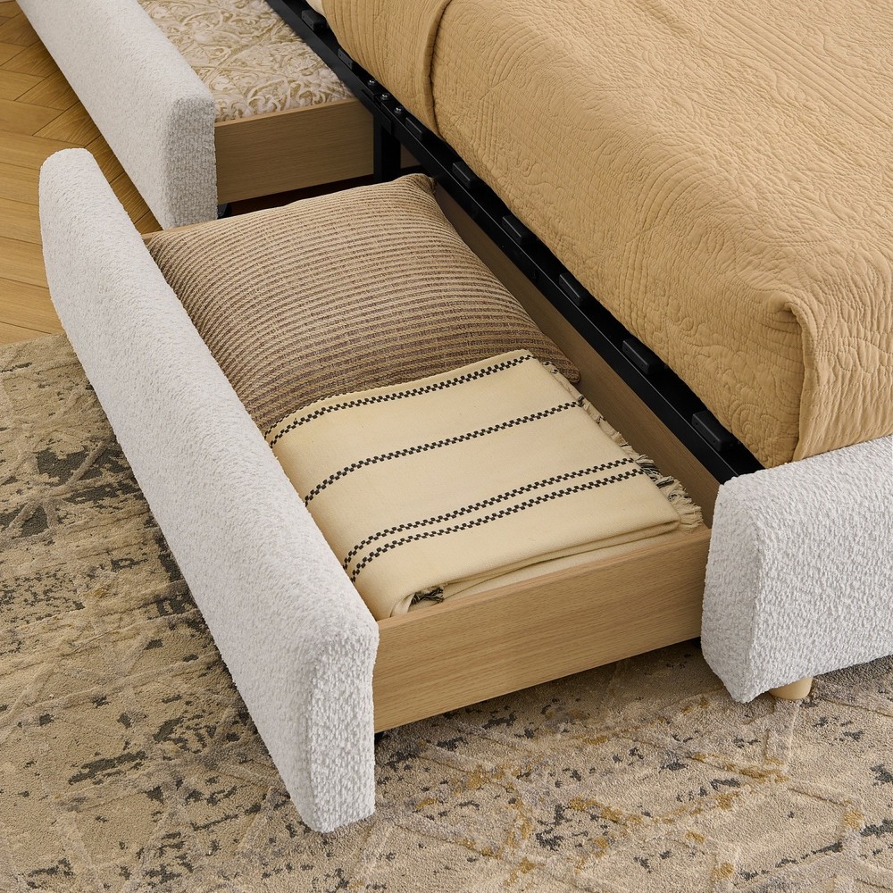King Size Upholstered Platform Bed Frame with Headboard and 4 Storage Drawers