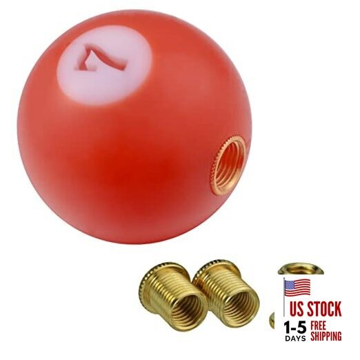 Round Ball Shift Knob, Gear Shifter Knobs with 3 Adapters Head Orange Red