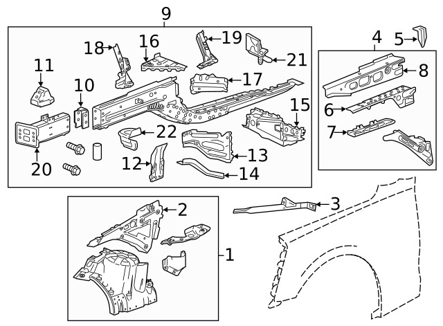 Genuine GM Driver Side Engine Compartment Outer Rail Extension 23384192
