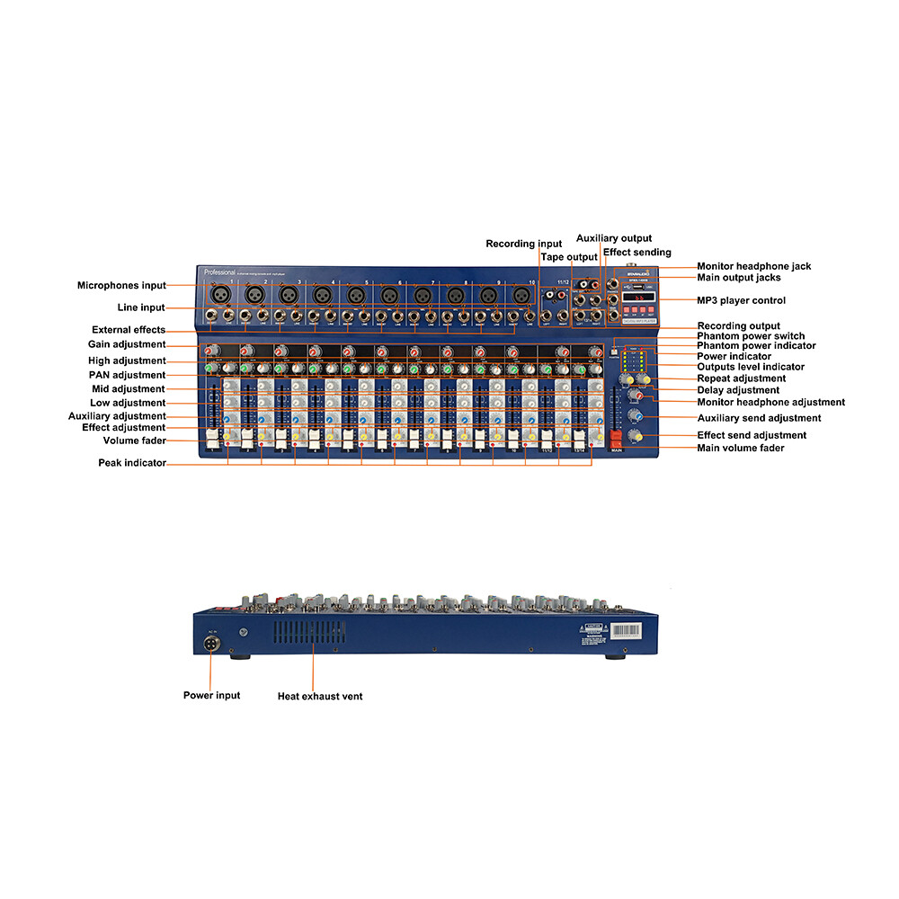 Pro 14CH Audio Mixer Function USB Mixing Console Stage Live Studio Mixer System