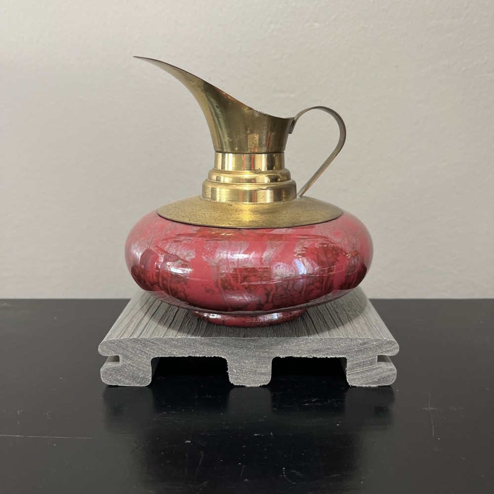 ceramic and metal pitcher  rose colored