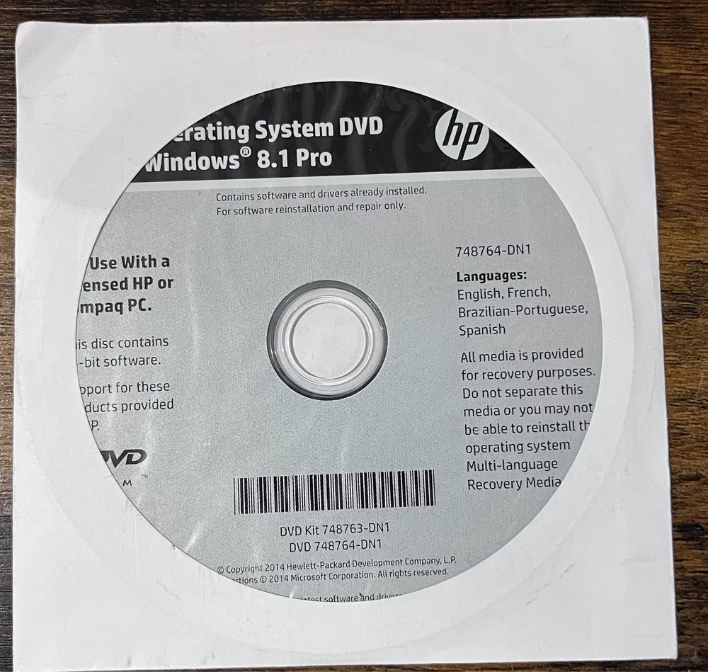 HP Operating System DVD Windows 8.1 Pro 748764-DN1 64-Bit  (No Key)