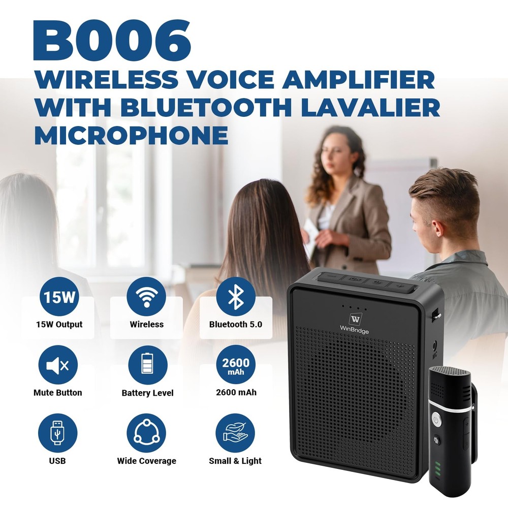 Wireless Voice Amplifier with Bluetooth Lavalier Microphone, Professional Noi...