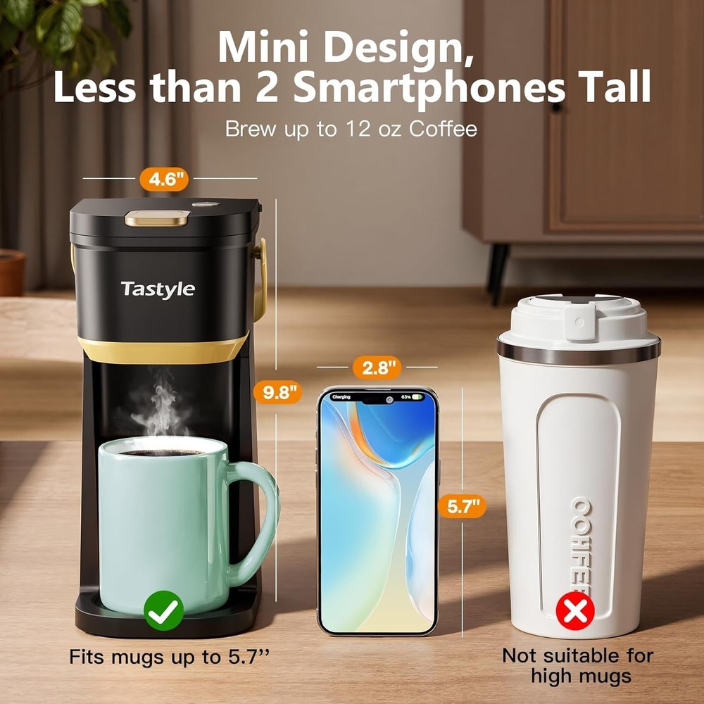 Single Serve One Cup Coffee Maker, for K Cups and Grounds, Mini Coffee Maker