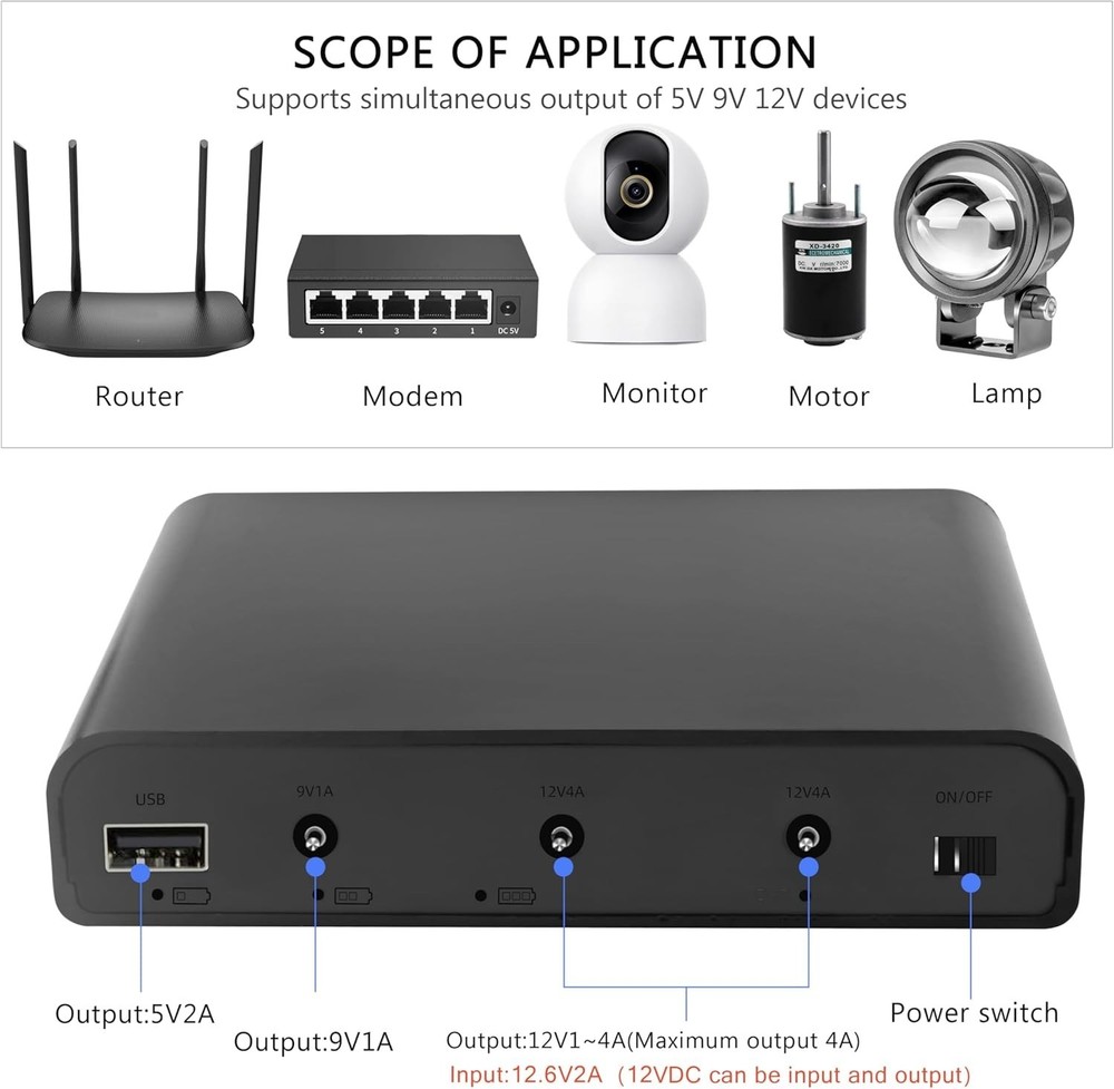 Mini UPS Battery Backup W/ Replaceable Lithium Battery DC 5V/9V/12V 4A Output