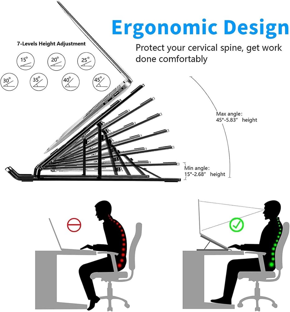 Laptop Stand, Holder Riser Computer Adjustable Aluminum black