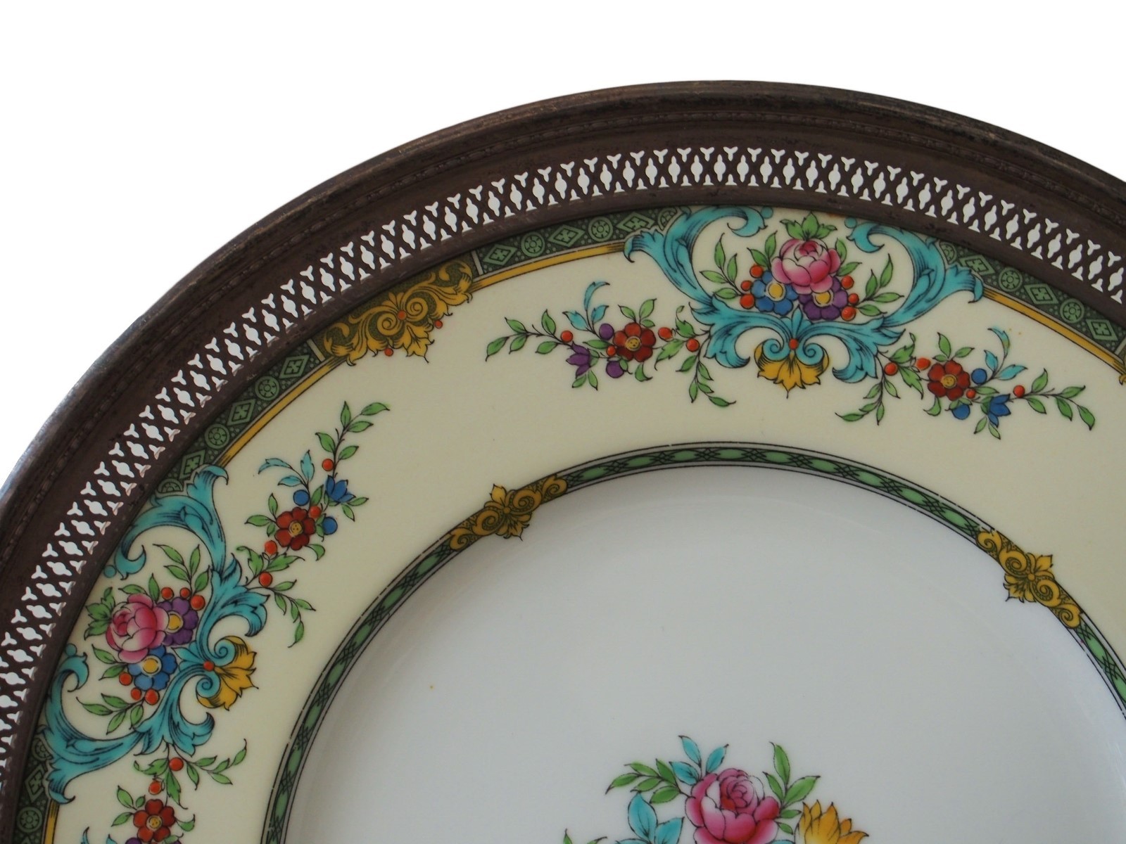 MINTON Antique Sterling Silver Rim Hand Painted Porcelain Plate