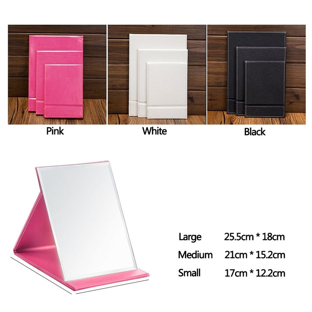 Protable PU Leather Mirror Folding Desktop Makeup Mirror with Adjustable Stan...