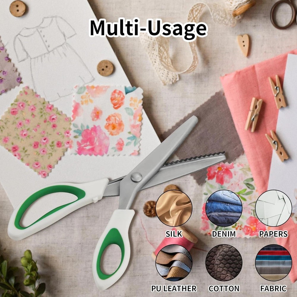 Pinking Shears, 9" Zig Zag Craft Scissors Decorative Edge, Pinking Shears for Fa