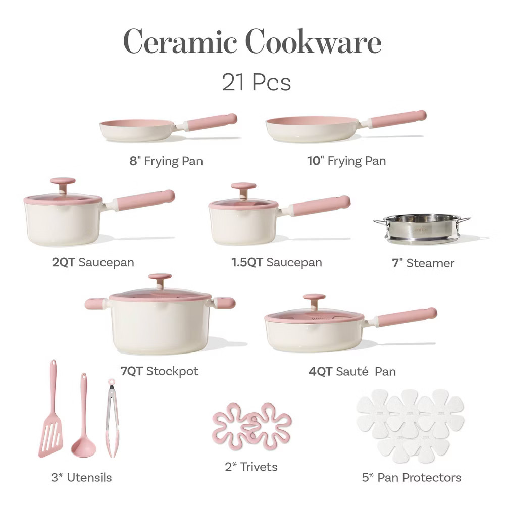 Carote 21pc Ceramic Nonstick Cookware Set Pink