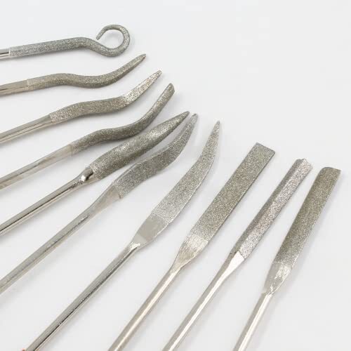 10 Pieces Mini Needle File Set, Multipurpose Small Diamond 3x140mm Bent Tool