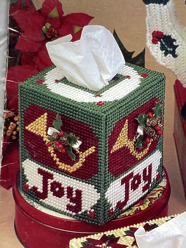 Vintage Annie's Attic Plastic Canvas Patterns Holiday Tissue Boxes 6 Patterns