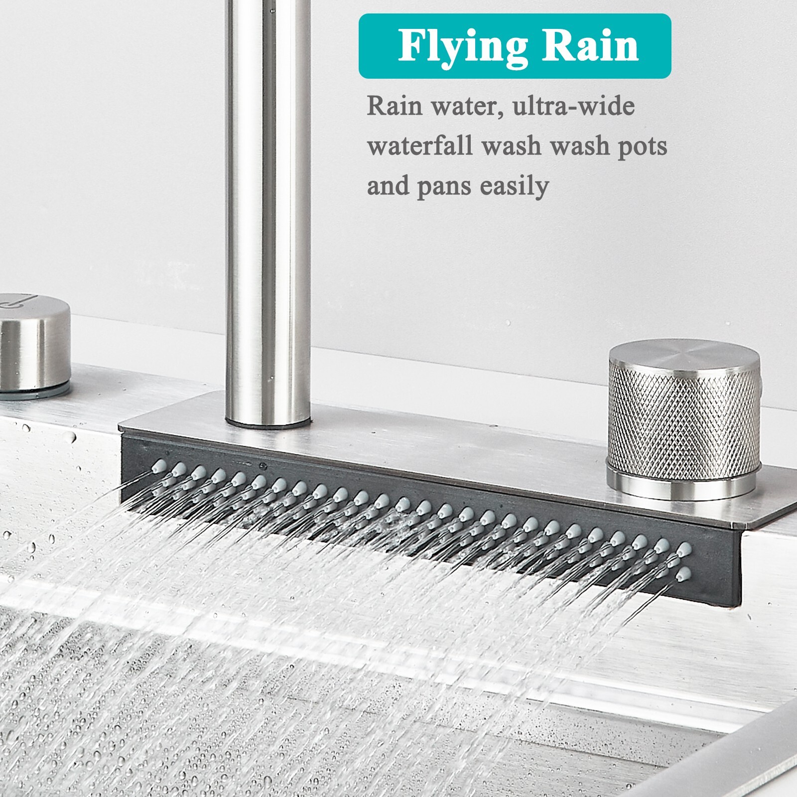 31.5" Flying Rain Waterfall Kitchen Sink Stainless Steel Single Bowl with Faucet