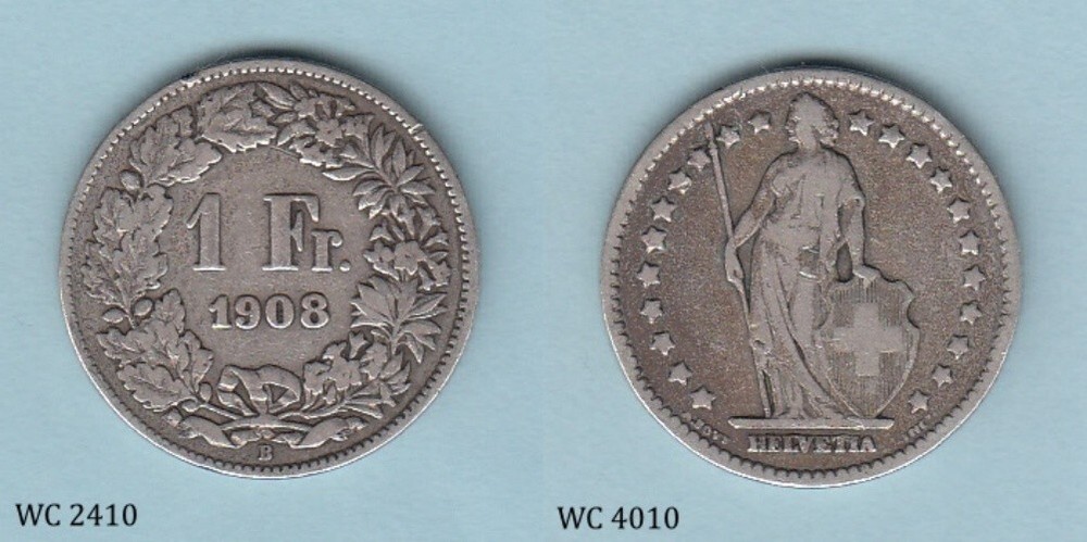 Switzerland 1 Franc 1908 Silver Coin