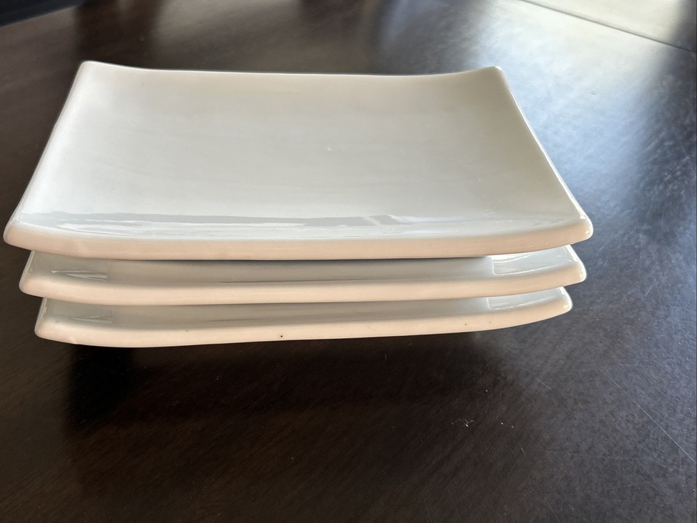 Pier 1 White Rectangular Ceramic Small Appetizer Salad Plates 8.5”x 5.5"
