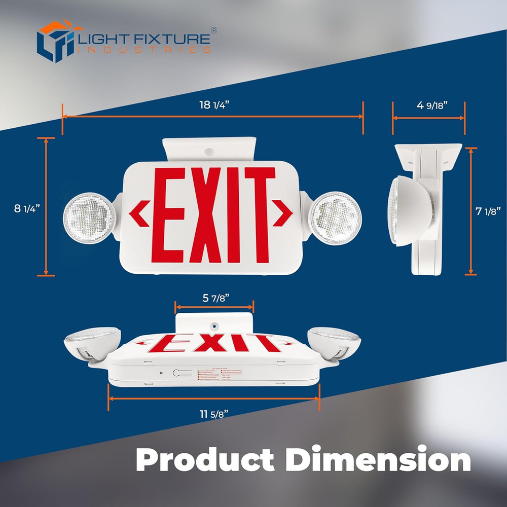 LFI Lights® Compact COMBO, UL 924 Listed Exit Sign with Emergency Lights, Red LE