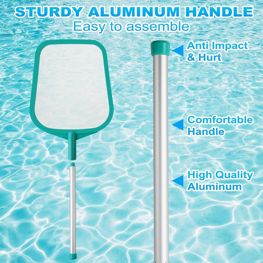 Pool Skimmer - Pool Net with Pole, Pool Skimmer Net with Solid Plastic Frame, Sk