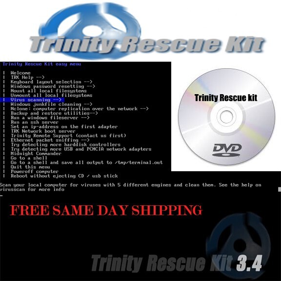 Trinity Rescue Kit Boot CD 3.4 Windows Password Reset, 5 Virus Scanners, USA !!!
