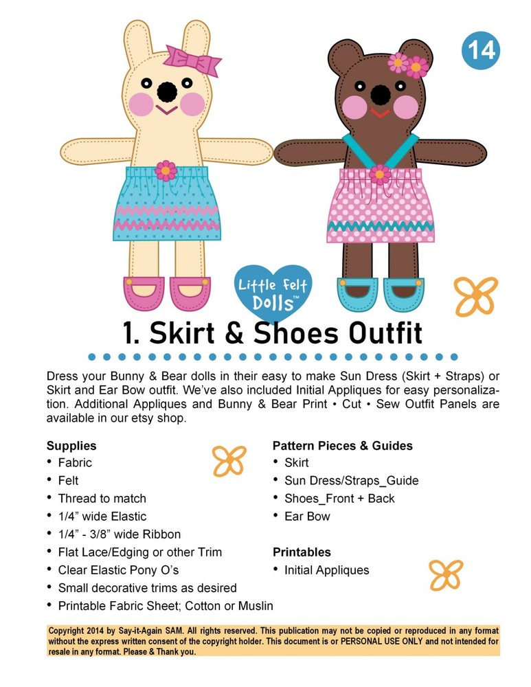 Bunny & Bear DOLL Pattern BOOK_Stuffed Doll - Animal + Doll Clothes Patterns_NEW