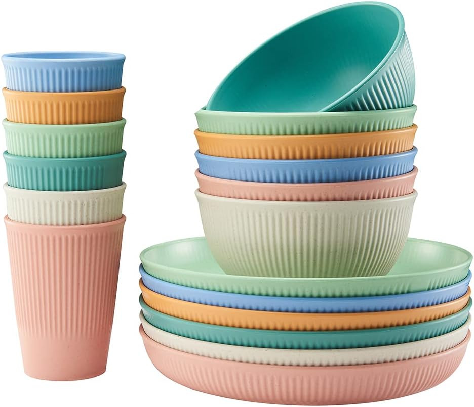 18Pcs Wheat Straw Dinnerware Sets, Unbreakable Reusable Dinnerware Set Kitchen