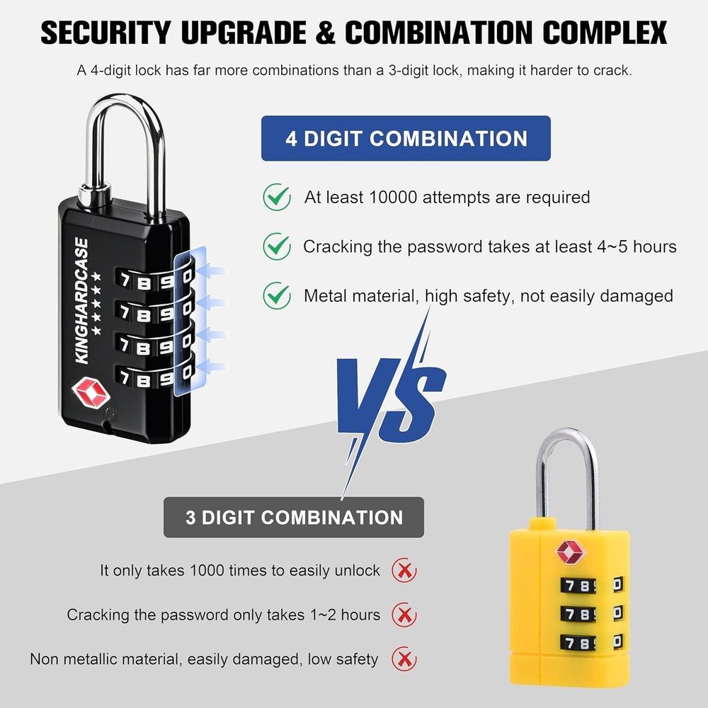 2 Pack TSA Approved Gun Locks, 4 Digit Combination Locks for Case, Black