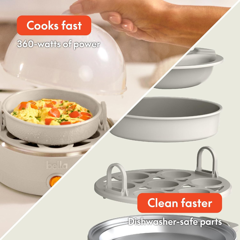 Bella Electric Egg Cooker, 7 Eggs Capacity Tray, Single Stack, for Poached, Scra