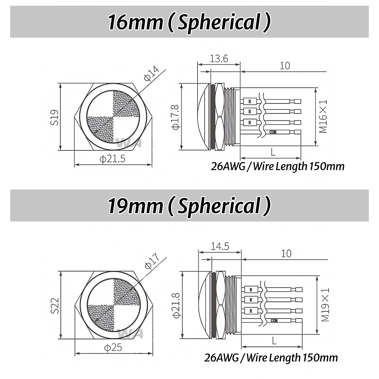 Metal Indicator Light LED Waterproof Small Line Power Signal Light AC/DC 3V-220V